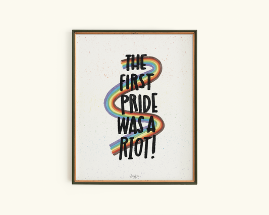 Framed poster with rainbow design and text on a white background